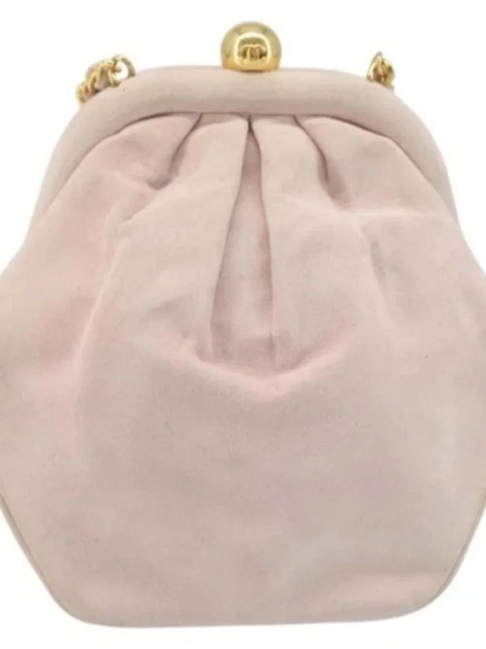 CHANEL Chain Shoulder Bag Suede Pink Gold CC Auth AMZ167A
